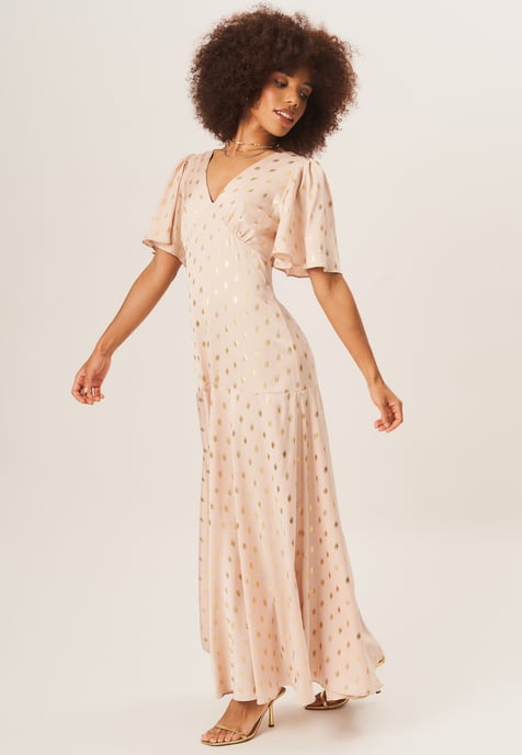 Angel Sleeves Foil Pattern Maxi Dress