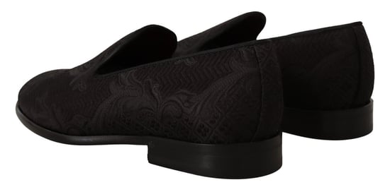 Dolce & Gabbana Black Floral Brocade Slippers Loafers Men's Shoes