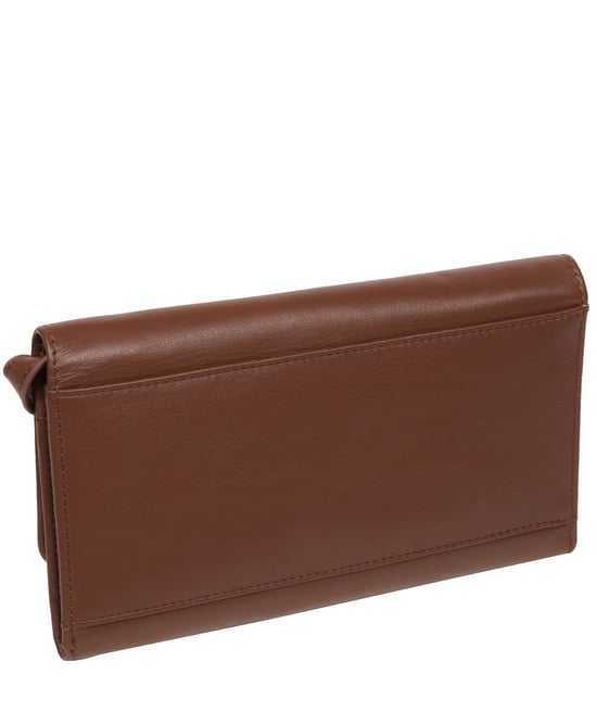 'Saffron' Dark Tan Nappa Leather Cross Body Clutch Bag