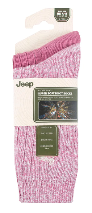 Womens Walking Boot Socken | Jeep | 2 Pack High Performance Polyester Running Socken - Cerise / Creme - Image 2