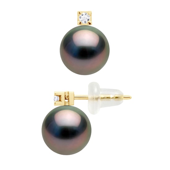 DIADEMA - Earrings - Diamonds - Yellow Gold and Real Tahitian Pearls