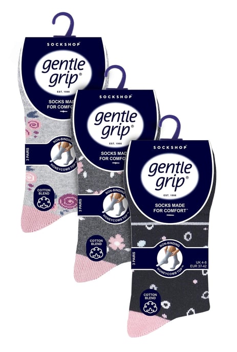 9 Paar Multipack Ladies Cotton Crew Non Elastic Socks | Gentle Grip | Womens Soft Top Striped Patterned Non Binding Socks - Floral Spot - Image 2