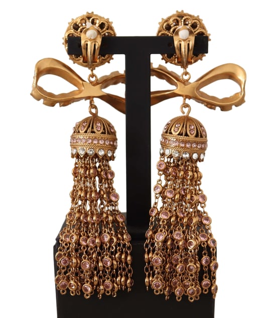 Dolce & Gabbana Women's Gold Dangling Crystals Long Clip-On Jewelry Earrings