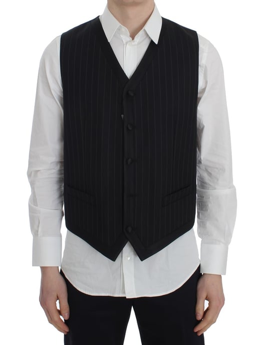 Dolce & Gabbana Black Striped Wool Silk Vest