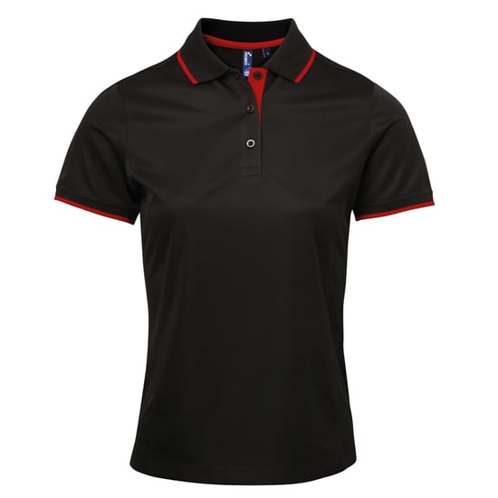 Premier Womens/Ladies Contrast Coolchecker Polo Shirt (Schwarz/Rot) - Image 1