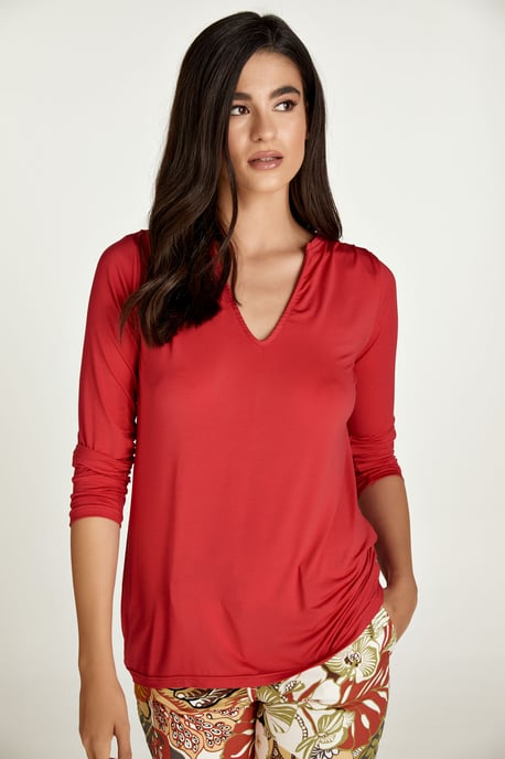 Rotes Jersey-V-Ausschnitt-Top - Image 3