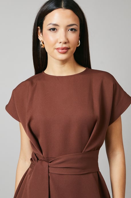 Mocha Tie Waist Midi Dress