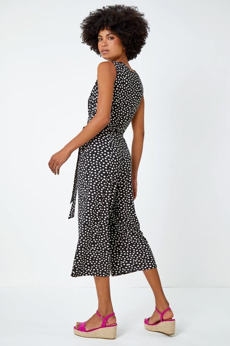 Sleeveless Spot Culotte Stretch Jumpsuit