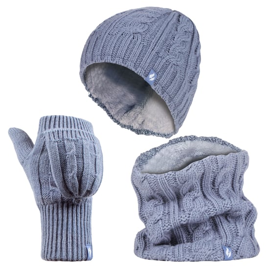 Heat Holders - Womens Thermal Winter Fleece Mütze, Halswärmer und Konverter Handschuhe Set - Dusky Blue - Image 1