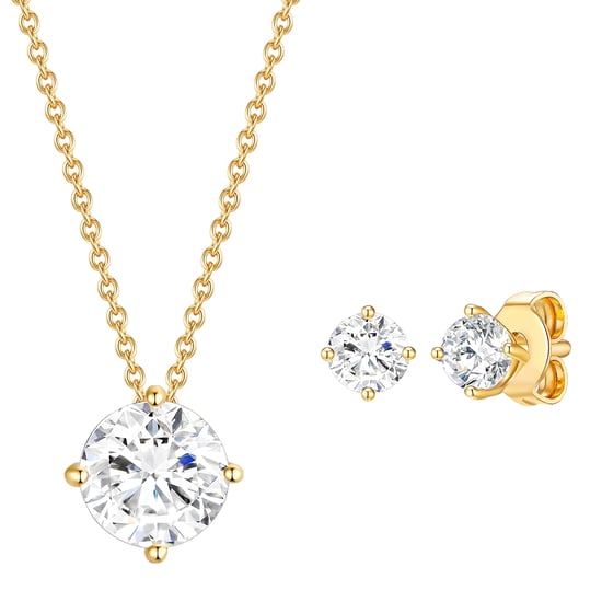 Set (necklace + stud earring) sterling silver yellow gold embellished with swarovski crystals® white Rafaela Donata - Image 1
