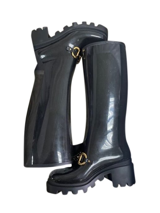 Gucci Damen kniehohe Gummistiefel mit Pferdemotiv aus schwarzem Leder - Image 5