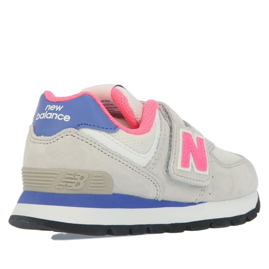 Girl's New Balance 574 Hook and Loop Trainers in Grey pink