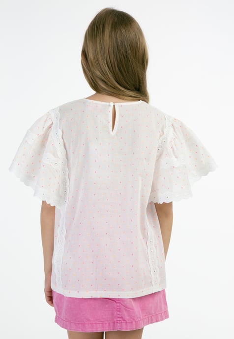 Mymo Bluse Mädchen Weiss Pinkorange Punkte - Image 4