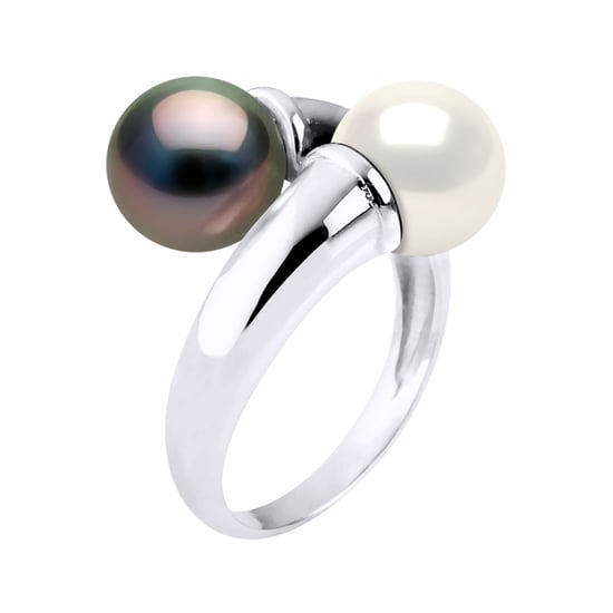 Ring You & Me Prestige of Silver 925 Rhodium plated adorned with Real Cultured Tahiti Pearls and FRESHWATERCOLOR NATURAL WHITE- 8-9 mm