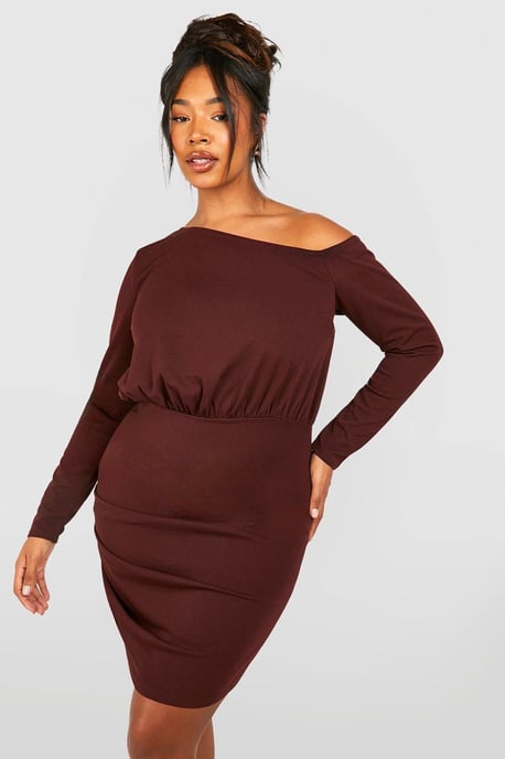 Plus Ruched Off Shoulder Bodycon Dress