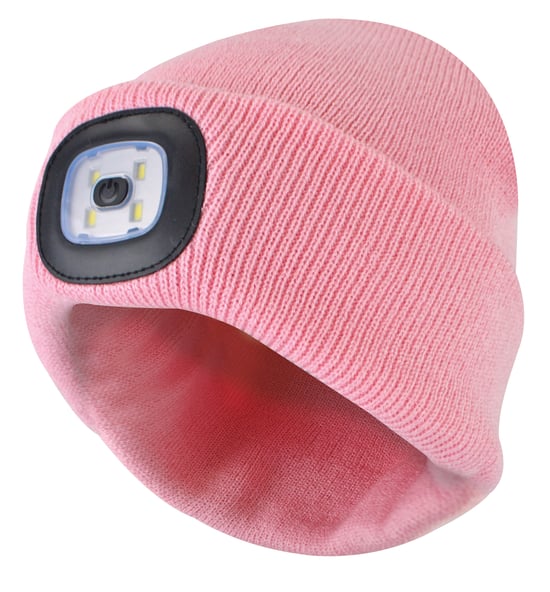 Damen Led Beanie Hut | Damen gestrickt wiederaufladbare Beanie | Winter Beanie mit Stirnlampe - Rosa - Image 1