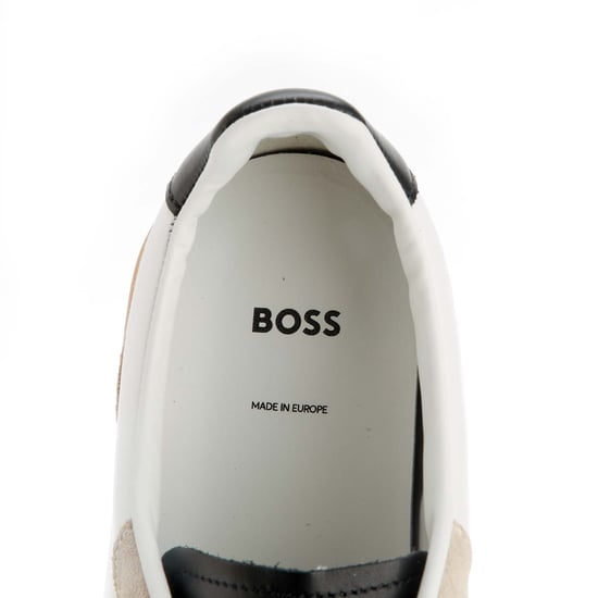 Men's Hugo Boss Foil Print Branding Leather-Suede Trainers in Beige