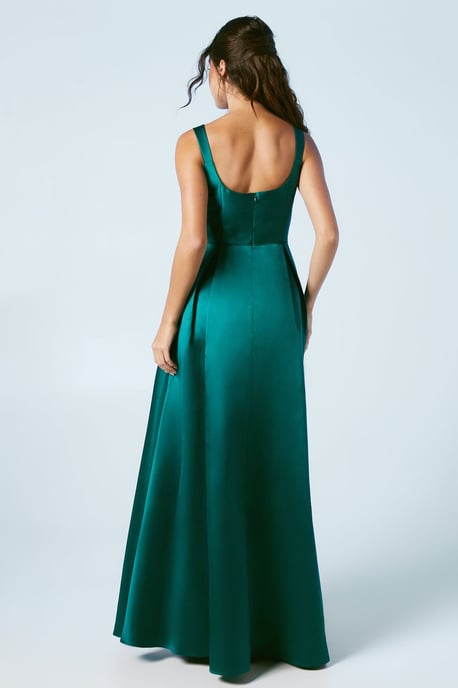 Scoop Neck Full Skirted Twill Bridesmaids Dress