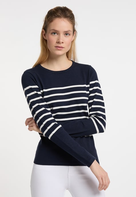 Dreimaster Strickpullover Damen Marine Wollweiss - Image 2