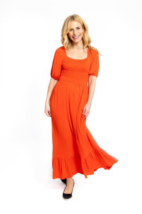 Shirred Maxi Dress - Orange