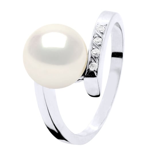 Ringschmuck Diamant 0,04 cts – hochwertiges Hsi-Weißgold – echte Süßwasser-Zuchtperle, rund 8–9 mm - Image 1