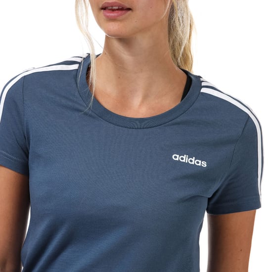 adidas Essentials 3-Streifen T-Shirt für Frauen in Blau und Weiß - Image 6