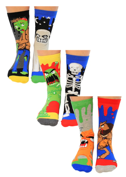UNITED ODD SOCKS - 6 Pack Jungen Zombie Neuheit Baumwolle ungerade Socken in Geschenk-Box - Zombodies - Image 1