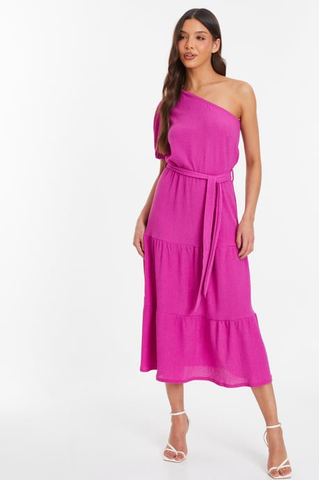 Pink One Shoulder Midi Dress