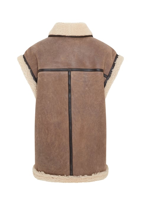Womens Brown Aviator Shearling Leather Gilet - Chevak
