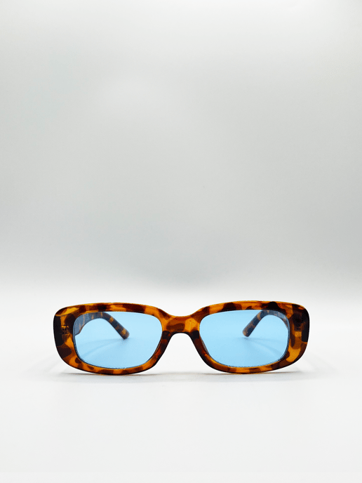 Rectangle plastic frame sunglasses with coloured lenses