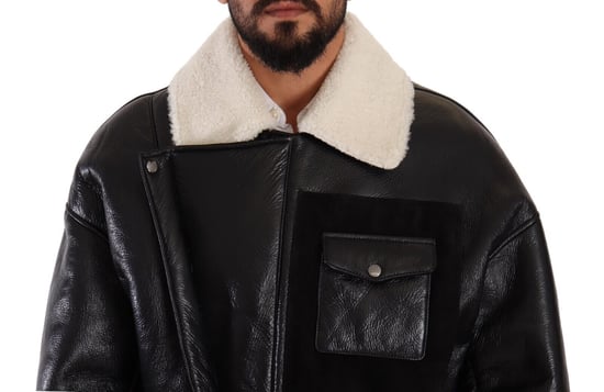 Dolce & Gabbana Herren schwarze Leder-Schaffell-Bikerjacke - Image 4