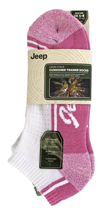 Damen Performance Trainer Socken | Jeep | Atmungsaktive dicke Outdoor gepolsterte Low Cut Socken mit Bogen unterstützt - Weiß - Image 2