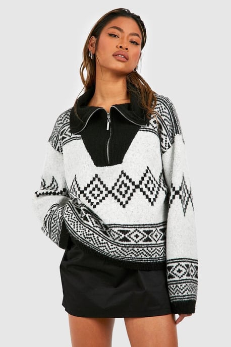 Half Zip Aztec Print Oversized Jumper - Image 4