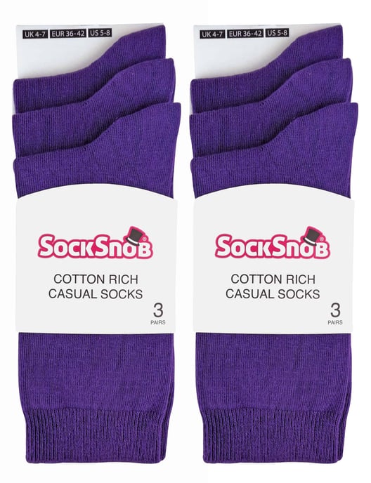 Sock Snob - Lot 6 paires femme coton fine unies couleur uni qualite chaussettes - PL30 Violet - Image 2