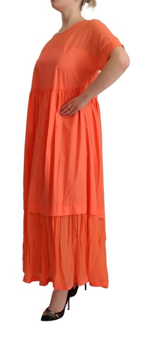 Twinset Damen Korallen Kurzarm Baumwoll Maxi Shift Kleid - Image 2