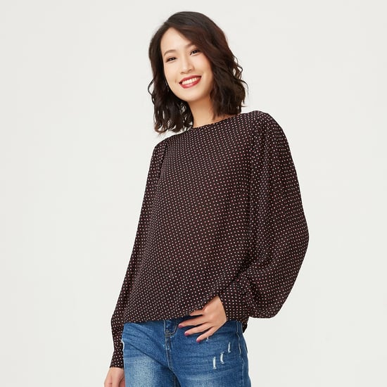 Bluse mit Rundhalsausschnitt und quadratischen Minidrucken - Image 3
