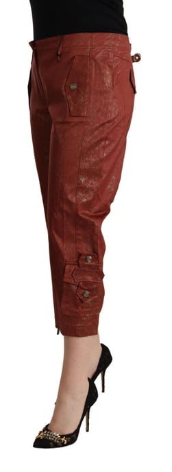 Just Cavalli Damen Braune Lurex Mid-Waist Baumwoll-Cropped Capri-Hose - Image 2