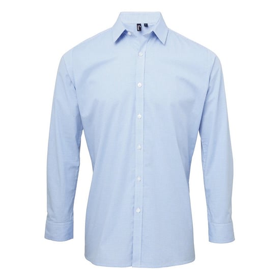 Premier Herren Gingham-Langarmhemd (Hellblau/Weiß) - Image 1