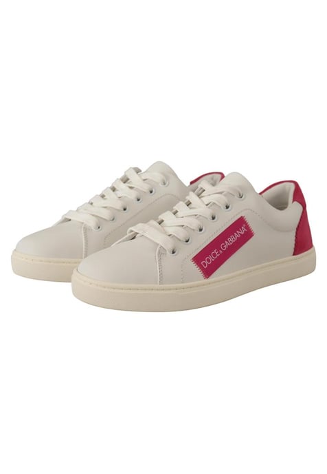 Dolce & Gabbana Women's White Pink Leather Low Top Sneakers  Shoes