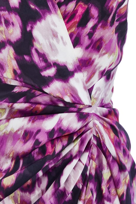 Purple Floral Print Ruched Midi Dress