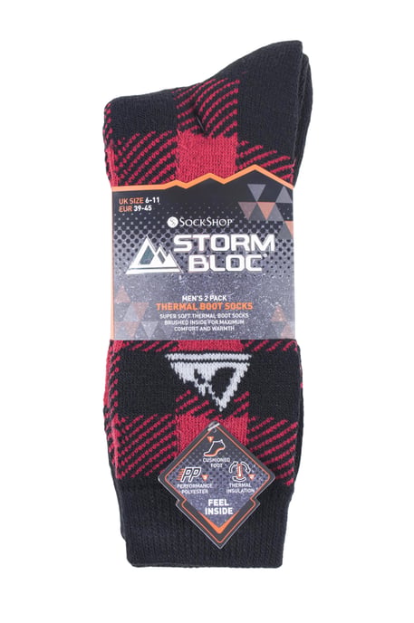 Storm Bloc - 2 Paar Herren dicke gepolsterte gemusterte Winter warme thermische Stiefel Socken für Wandern - SBMS037RED - Image 2