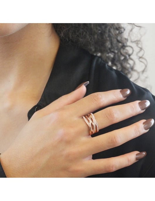 Criss Cross Ring - Rose Gold und Kristall - Image 2