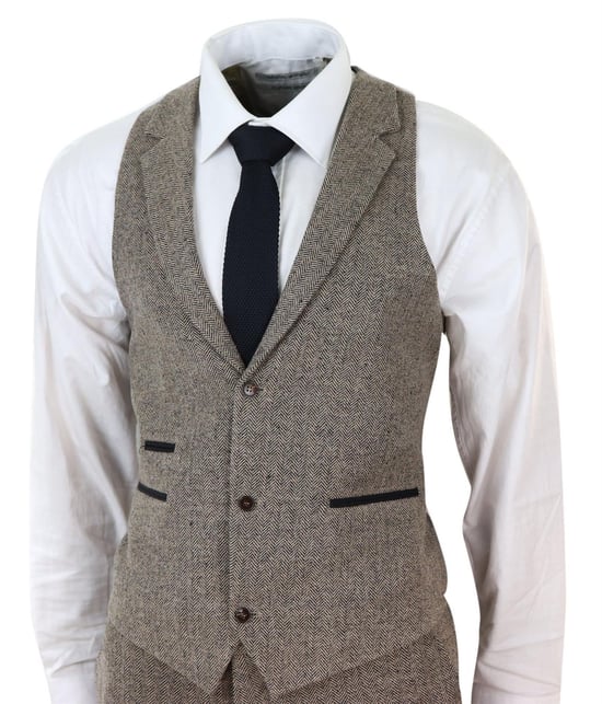 Herren Tweed-Anzug in Eichenbraun, 3 Teile, Vintage Fischgrät, 1920er Jahre Retro Peaky Blinders - Image 4