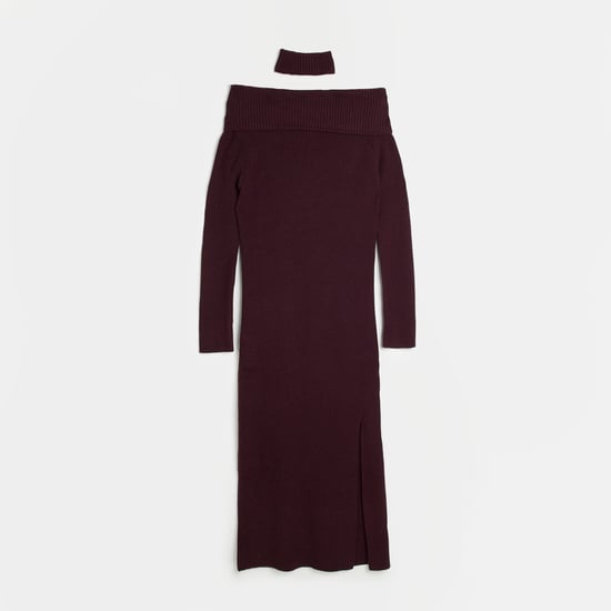 River Island Womens Bodycon Midi Dress Red Knit Bardot