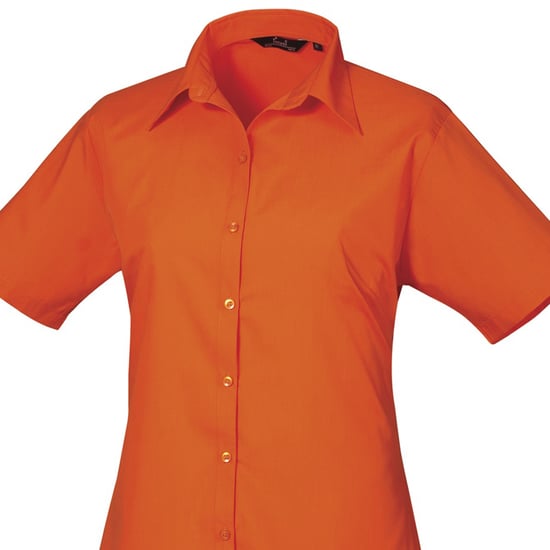 Premier Damen Kurzarm Popeline Bluse / Arbeitshemd (Orange) - Image 2