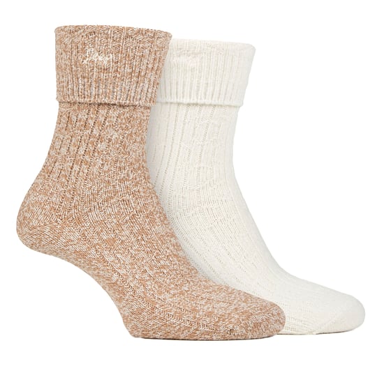 Ladies Turn Cuff Socks | Jeep | Walking Boot Socks Women, Komfortable Performance Polyester Socken - Taupe / Creme - Image 1