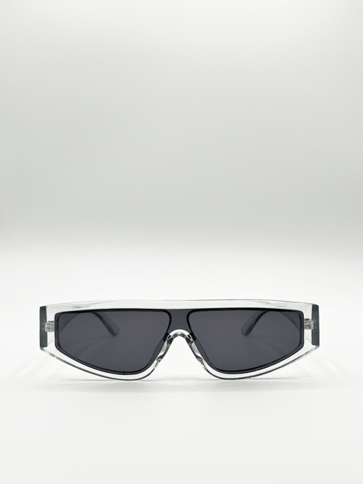 Clear frame oversized racer style sunglasses