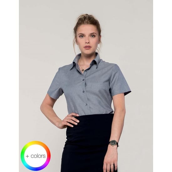 Russell Collection Easy Care Oxford Bluse, Kurzarm (Siblergrau) - Image 2