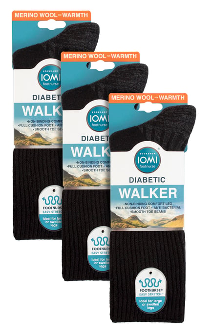 3er Pack Diabetiker Wandersocken für Herren | IOMI FOOTNURSE | Extra Wide Soft Top Seamless Hiking Socks - Schwarz - Image 2