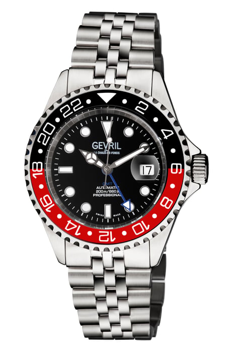 Gevril Herrenuhr Wall Street 4954B Schweizer Automatik GMT, SW330 Uhrwerk mit Leuchtdatum aus Edelstahl - Image 1